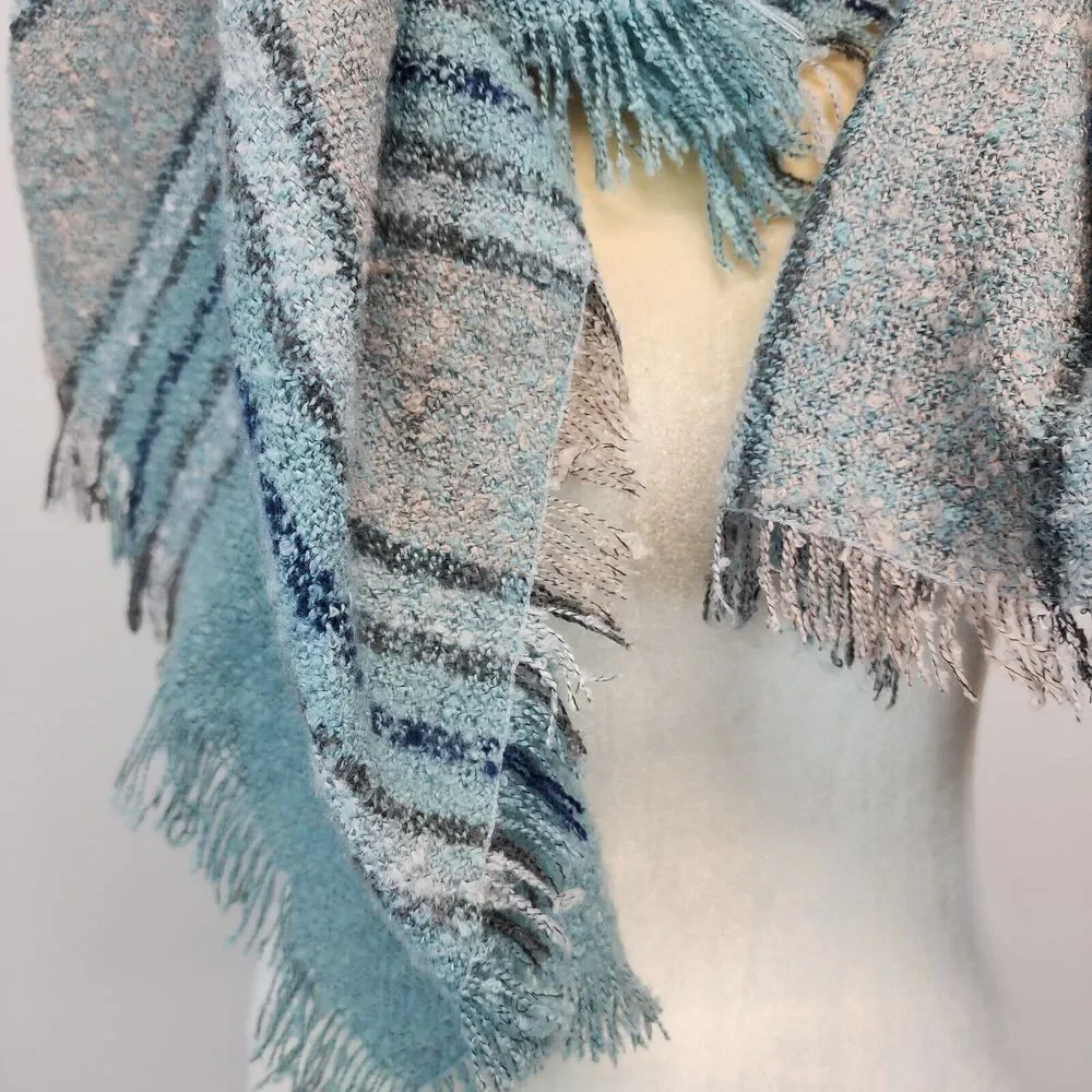 Simply Southern Chunky Knit Plaid Scarf Shawl Wrap Blue Pink Oversized 55x55